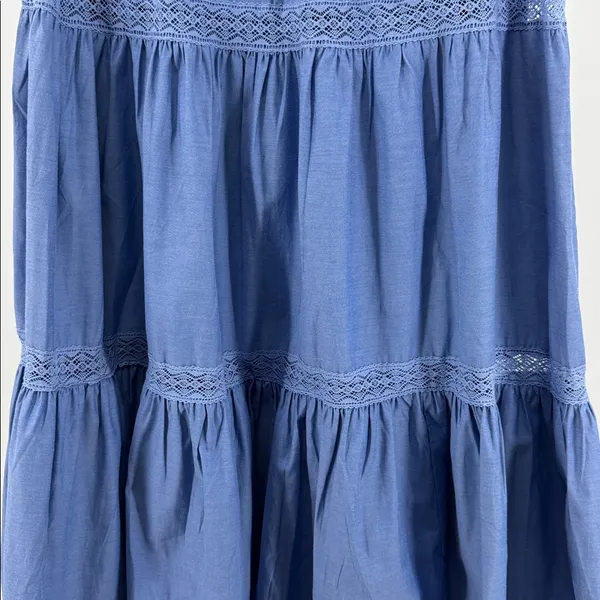 Francesca's Collections Blue Maxi Skirt Lace Accent western boho country cottage - Image 4