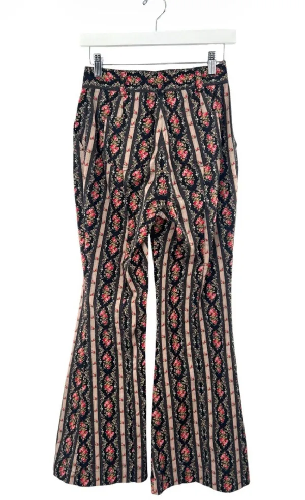 LoveShackFancy Meyerson Flare Pant vintage floral stripe‎ sz 00 - Image 2