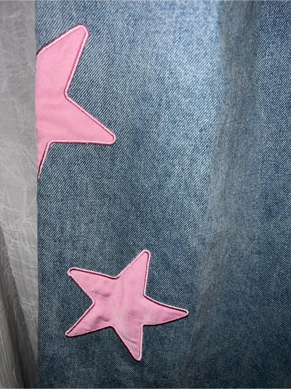 NWOT Edikted Trish Star Low Rise Wide Leg Jeans size large pink star patch’s - Image 3