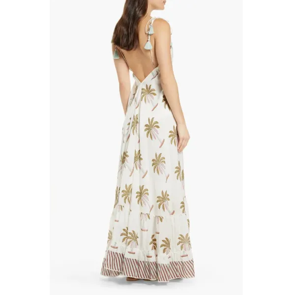 Roller Rabbit Morjim‎ Palm Venezia Maxi Tassel Cream Dress Size Medium - Image 2