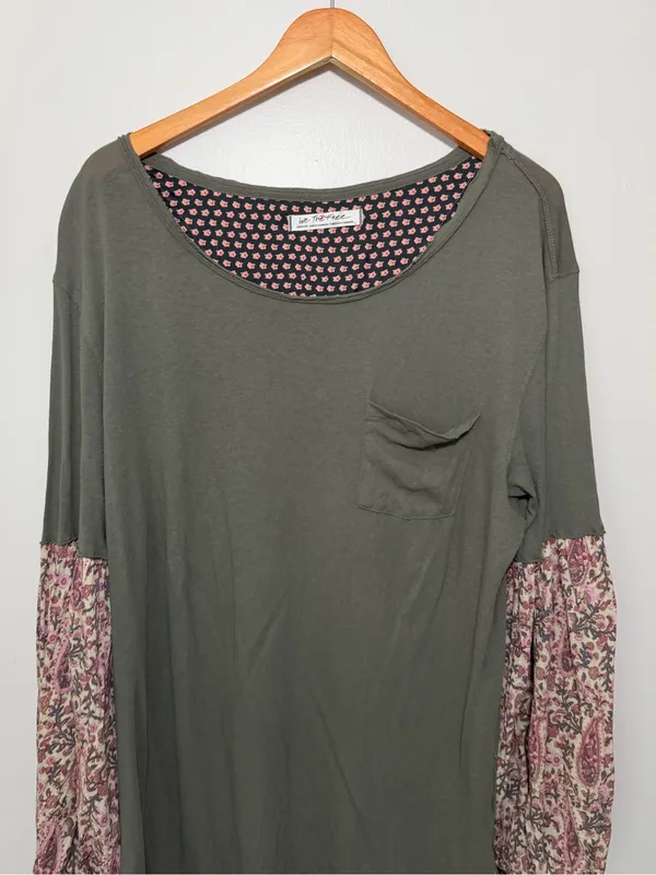 Free People Jade Long Sleeve Tee Mixed Print Sleeves - Image 2