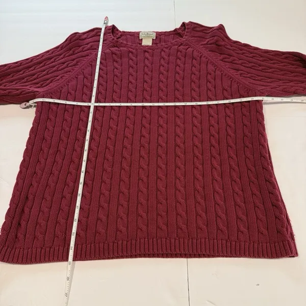 LL Bean Magenta Pink Pullover Cable Crew Neck Long Sleeve Cotton Sweater XL - Image 5