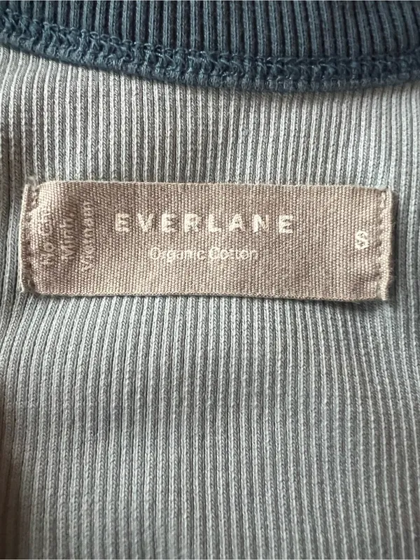 Everlane Pale Blue Ribbed Bodysuit with Slate Blue Trim Organic Cotton Sz Small - Image 4