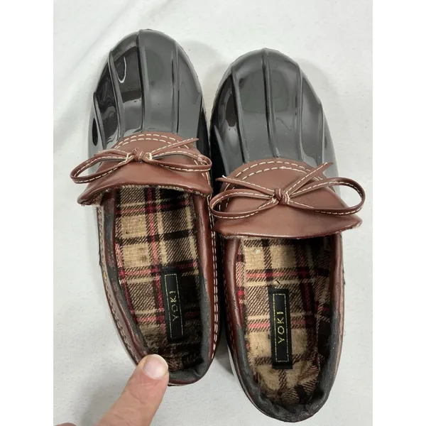 Womans Yoki Slip On Low Duck Boots Size 7.5 Black Brown - Image 4