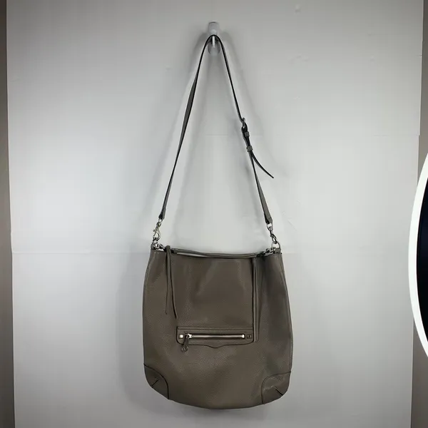 Rebecca Minkoff Reagan Taupe Pebbled Leather Crossbody Hobo Bag Silver Hardware - Image 2