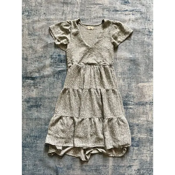 Altar'd State Sage Gray Green Ivory Floral Ruffle Sleeve Mini Dress S - Image 8