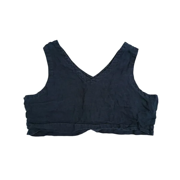 Turn Black Womens Linen Relaxed Crop Top XXL Black Minimal Organic Earthy Indie - Image 3