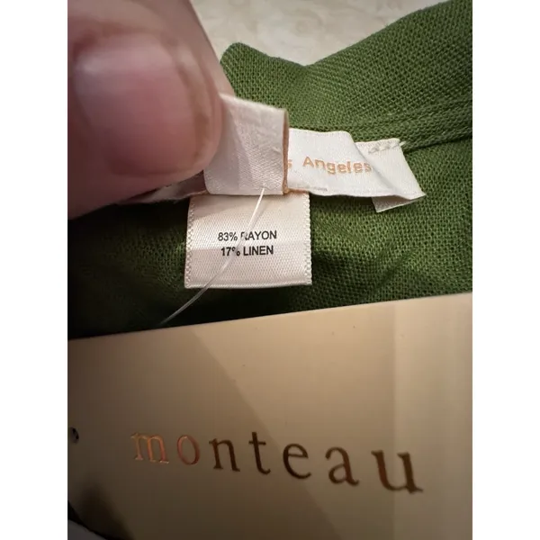 Monteau‎ dress button-front Shirt ruffle Peter Pan collar Linen Green Size Small - Image 10