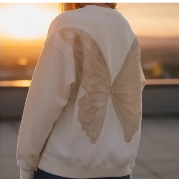 Tricia Fix Free People Exclusive Butterfly Crewneck Sweatshirt in Cream Xs - Image 2