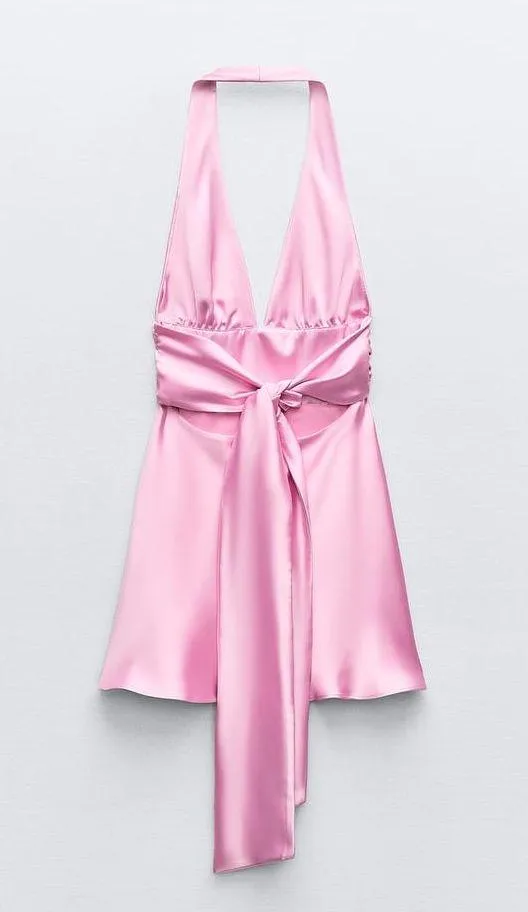 Zara dress mini halter pink satin bow wedding party coctail bridal shower evening - Image 15