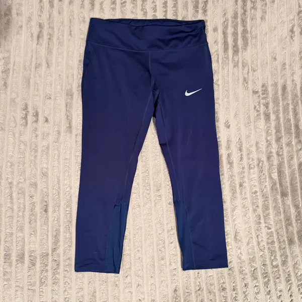 Nike Dri-FIT Womens Navy Blue Running Leggings Cropped Mesh Panels Size M - Image 2