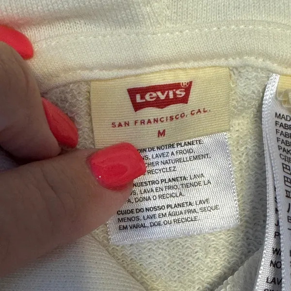 1460‎ | NWT Levis Cropped Relaxed Logo Hooded Sweatshirt Cream Womens M - Image 5