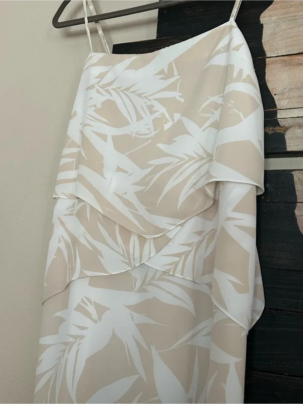 Amanda Uprichard Sienna Tiered Crepe Slip Mini Dress Desert Palm Cream Leaf - Image 3