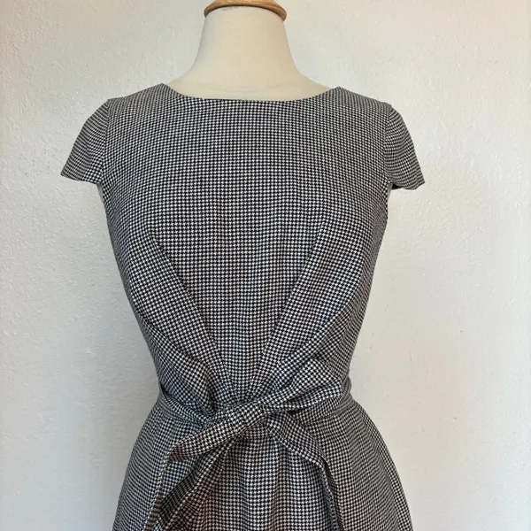 J. Crew Linen Blend Short Cap Sleeve Houndstooth Tie-Waist Dress - Image 5