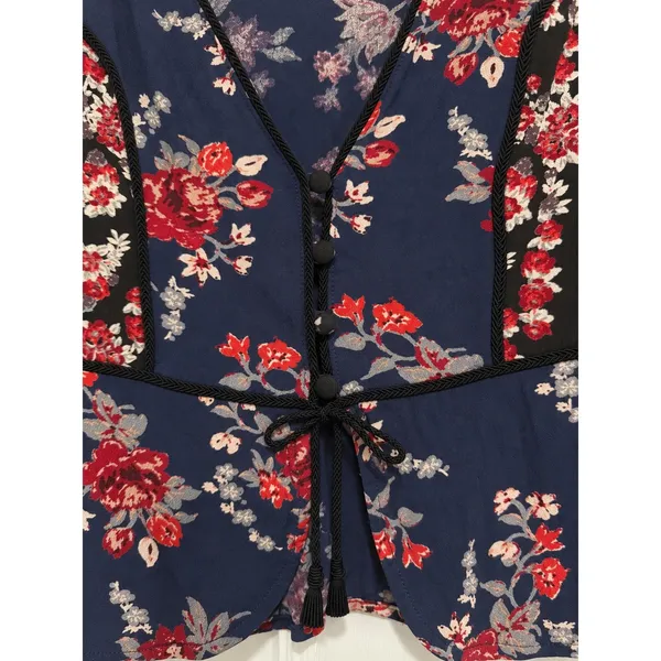 Free People Way The World Turns Floral Tie Front Blouse Top Boho Small - Image 3