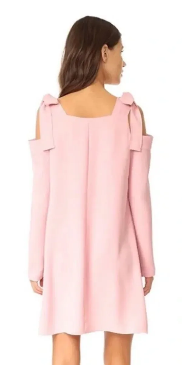 Amanda Uprichard Dress Cold Shoulder Bow Tie Long Sleeve Mini Pale Pink P - Image 2