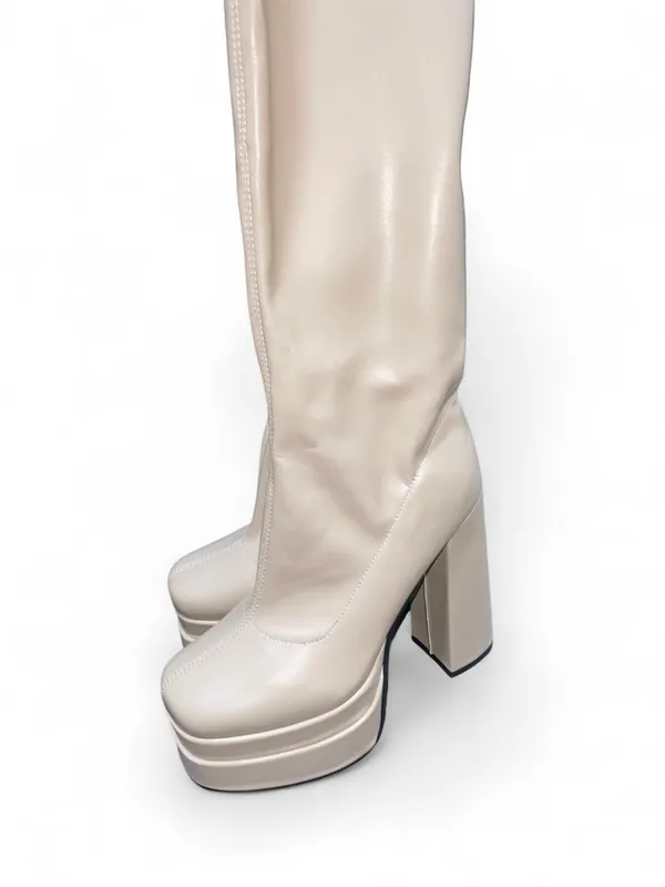 Beige Thigh High Platform boots Tan Size 7.5 - Image 9