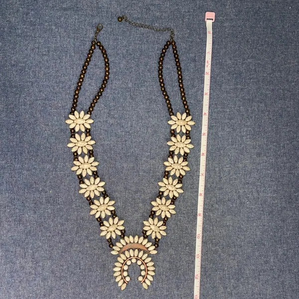 Squash Blossom Style necklace with real stone and bronze colored setting Brown - Image 9