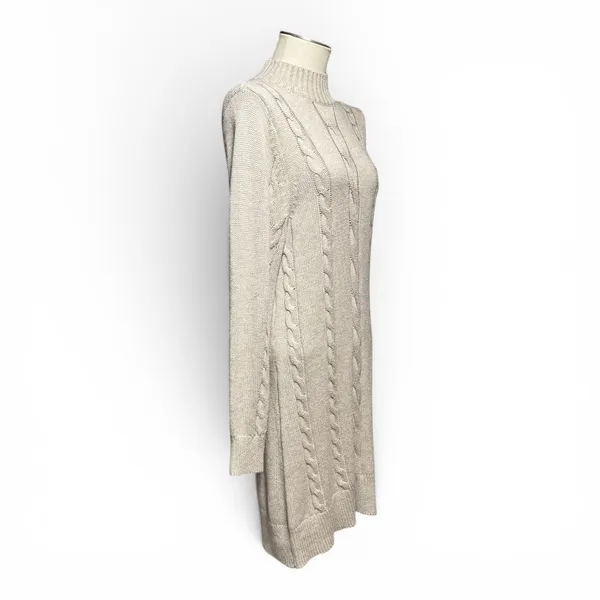 Abercrombie & Fitch Mock Neck Cable Knit Sweater Dress Tan Beige Large - Image 5