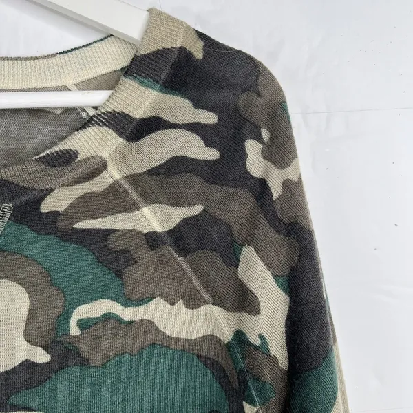 J.Crew S Sweater Merino Wool Camo Crewneck K1279 Green Brown Long Sleeve Raglan - Image 8