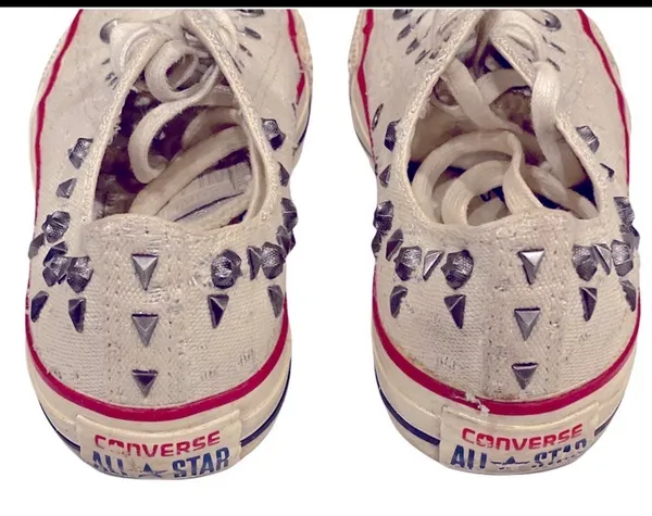 Converse Chuck Taylor OX Metal Studded Low Top Sneakers White Silver Biker Punk - Image 3