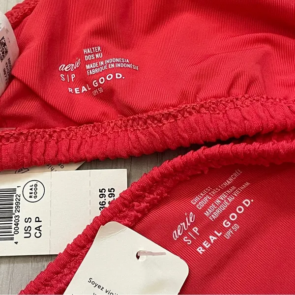 Aerie Bikini Swimsuit NWT halter cheekiest side tie womens Red (small) vacation - Image 3