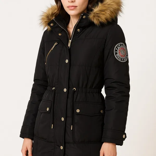 Rocawear ArcticBlast Puffer Parka w/ Fur Hood & Rhinestone Winter Ski Black M - Image 4
