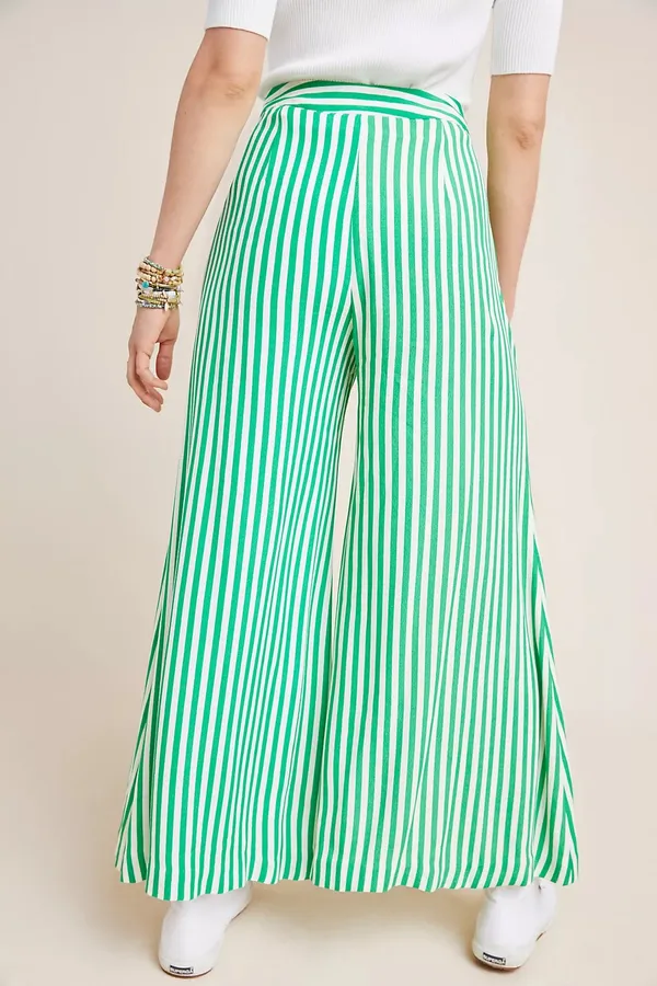 NWOT Anthropologie Mackenzie Striped Extra Wide Green/White Gaucho Crop Pants Sz 10 - Image 5