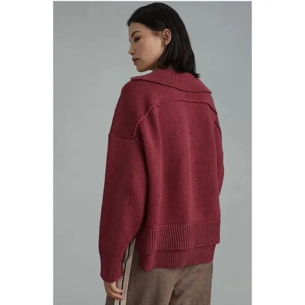 Anthropologie Maeve Layered Polo Wool Blend Sweater in Raspberry Pink Medium - Image 2