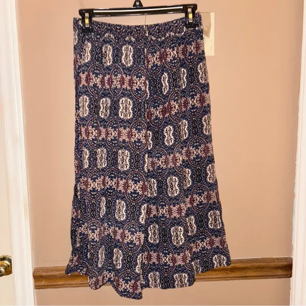 Abercrombie & Fitch Paisley Aztec Boho Crop Wide Leg Pull On‎ Pants Blue medium - Image 2