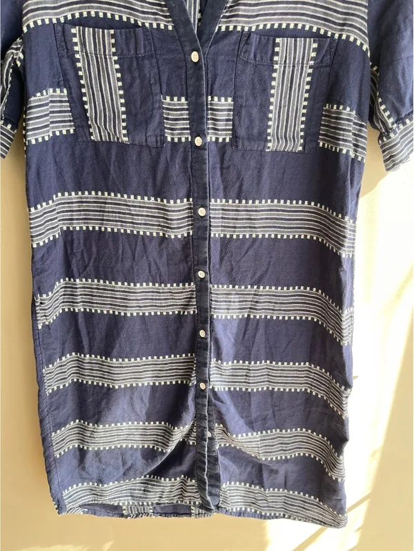 Old Navy Blue & White Geometric Stripe Button-Front Mini Shirt Dress PS - Image 4