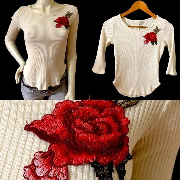 La Gypsy Thick Ribbed embroidered Rose sweater‎ - Image 2