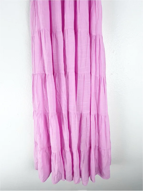 ENTRO Pink High Neck Tie Back Sleeveless Pockets Tiered Dress Small Boho Casual - Image 9