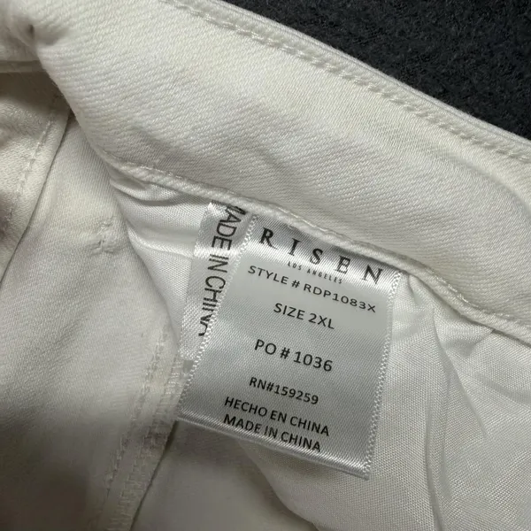 Risen Flare Jeans Womens 2XL Plus White High Rise Frayed Raw Hem Stretch Denim - Image 5
