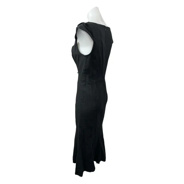 Anthropologie The Cecily Black Linen Sweetheart Cap Sleeve Midi Flare Dress Sz S - Image 3