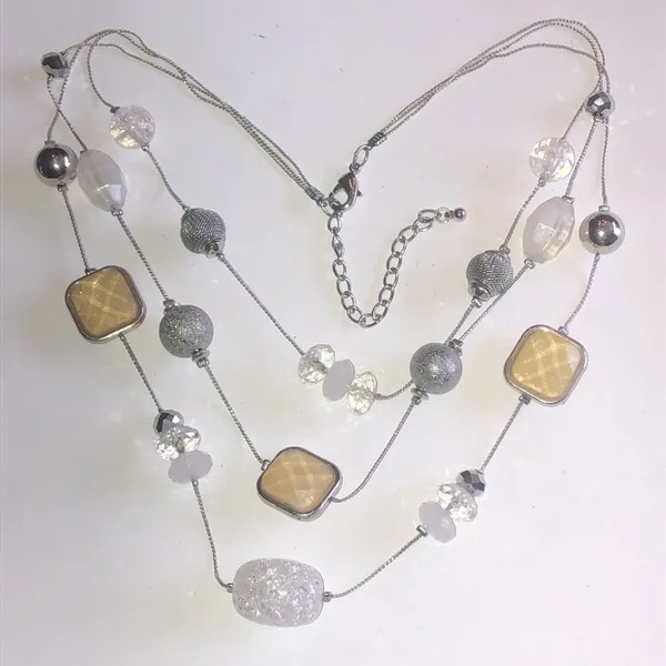 Silver Tone Multi Strand Beaded Boho Retro Statement Necklace - Image 5