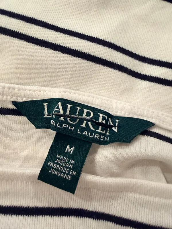 NWOT LRL Ralph Lauren Striped Knit Top Navy White Short Sleeve Stretch Classic - Image 11