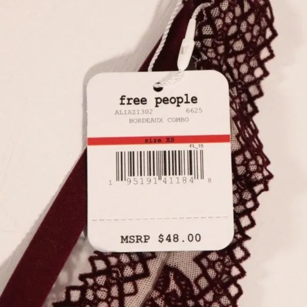 NWT Size xs Floral Free People X Revolve Alia Bralette in Bordeaux Combo - Image 3