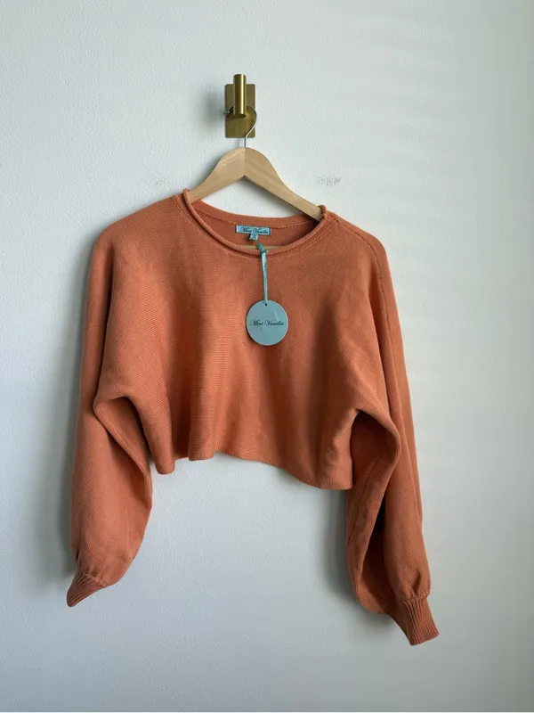 Mint Vanilla Knit Sweater Shorts Matching Set Orange Cropped Lounge Small NWT - Image 5