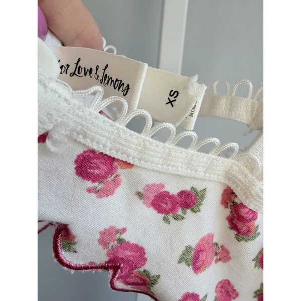 For Love & Lemons White Pink Rose Print Scalloped Underwire Bralette XS - Image 3