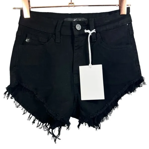 NWT KanCan High Rise Distressed Raw Fringe Hem Denim Jean Shorts 0/23 - Image 5