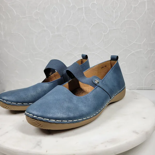 GC‎ Lira Leather Mary Janes Womens 7 Metallic Blue Closed Toe Shoes - Image 15