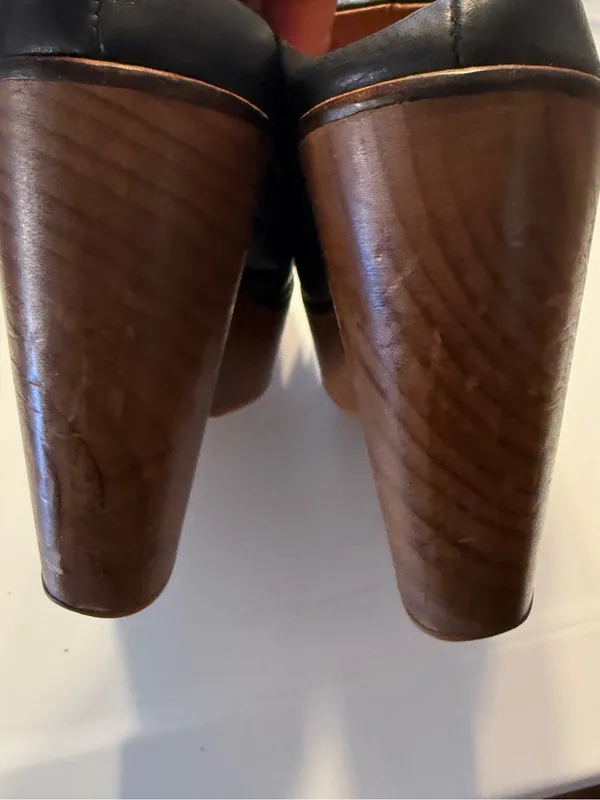 Free People Chance Black Leather Platform Clog Heels Sz 40 (9.5-10) Womens - Image 3