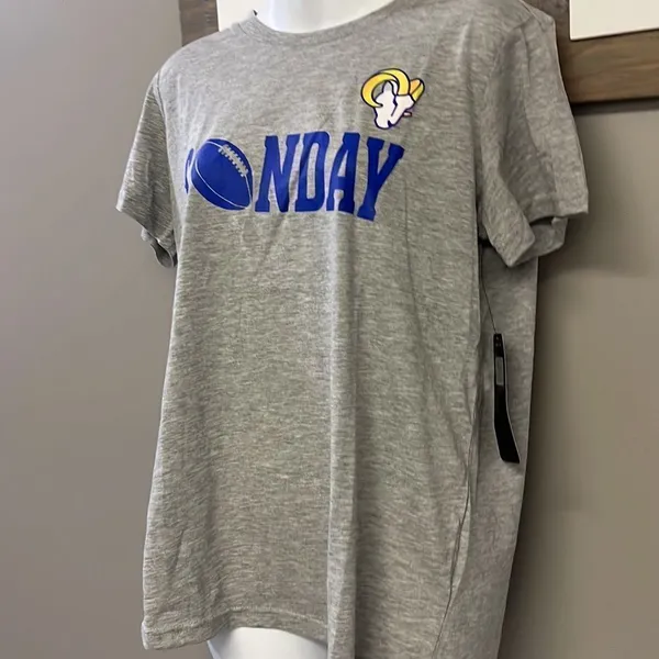 NFL LA Rams Sunday Football Women’s Short Sleeve Heather Gray T-Shirt- Large - Image 2