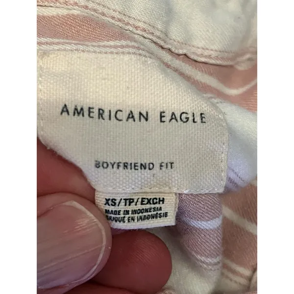 American Eagle Outfitters Shirt Womens XS White Stripe Button Long Sleeve Top - Image 7