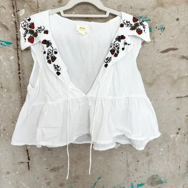Anthropologie Maeve Babydoll Strawberry Embroidered Blouse - Image 4