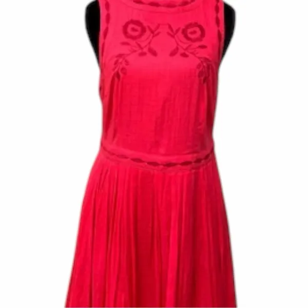 Free People Red Birds of a Feather Embroidered Mini Dress 12 Boho Folk Romantic - Image 9