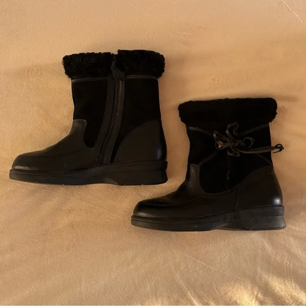 HOOPOE Fur Leather Winter Boots Size 7 Black - Image 4
