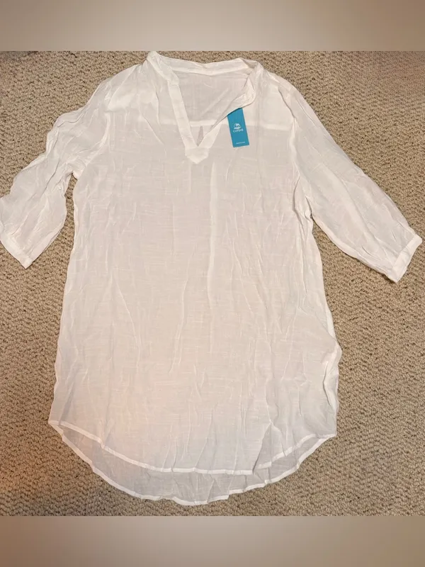 Cupshe NWT White Sheer Beach Cover Up Tunic Dress Size Large coastal - Image 2