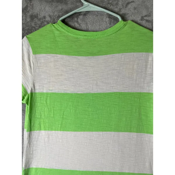 Polo Ralph Lauren Stripe T Shirt Dress Neon‎ Green White Pocket Women's Medium - Image 4